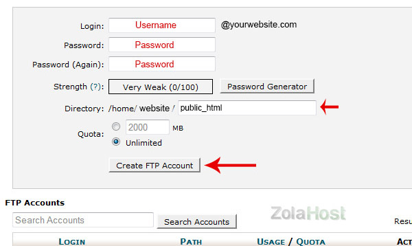 How To Create A FTP Account In cPanel - Step 3